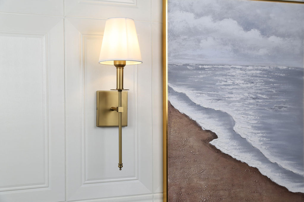 Set of 2 Classic Rustic Industrial Wall Sconce Lighting Fixture with Flared White Textile Lamp Shade and Antique