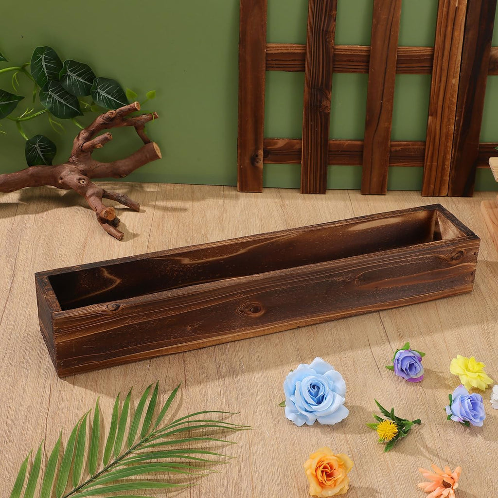 Rustic Wooden Rectangle Planter Box: Rectangular Succulents Plant Container Wood Window Box for Farmhouse Home