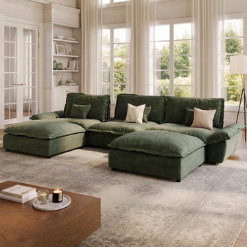 Hudson 141.7'' Oversized Modular Sectional Sofa, 5 Seater, Green