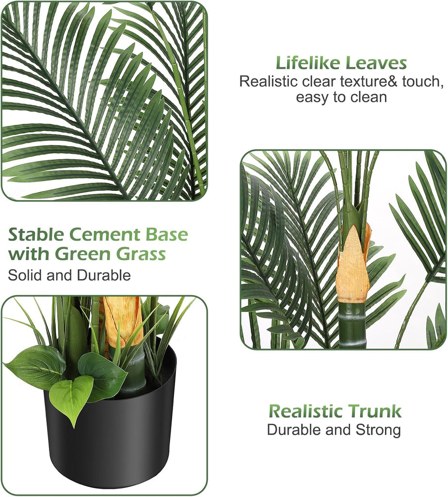 Artificial Palm Tree,6 ft Golden Cane Palm Artificial Tree UV Resistant Fake Plant in Pot Living Room Decor Indoor