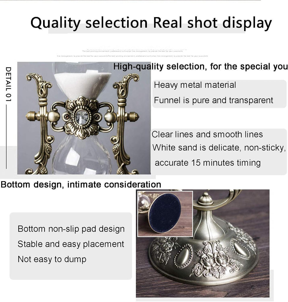 Hourglass Timer, 15 Minutes Embossed Golden Hourglass Timer,Used for Vintage Home Decoration, Office/Desk Decoration