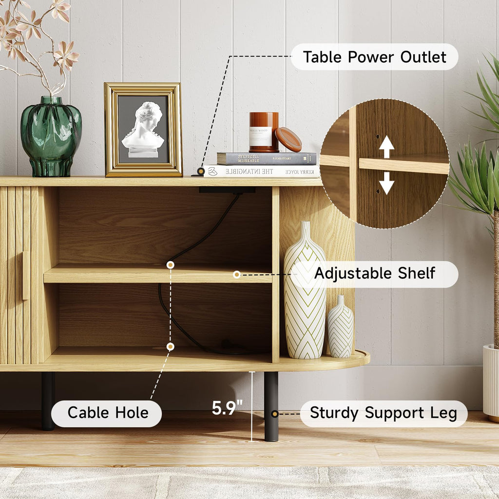 63" TV Stand with Power Outlet & Storage for TVs up to 70", Oak