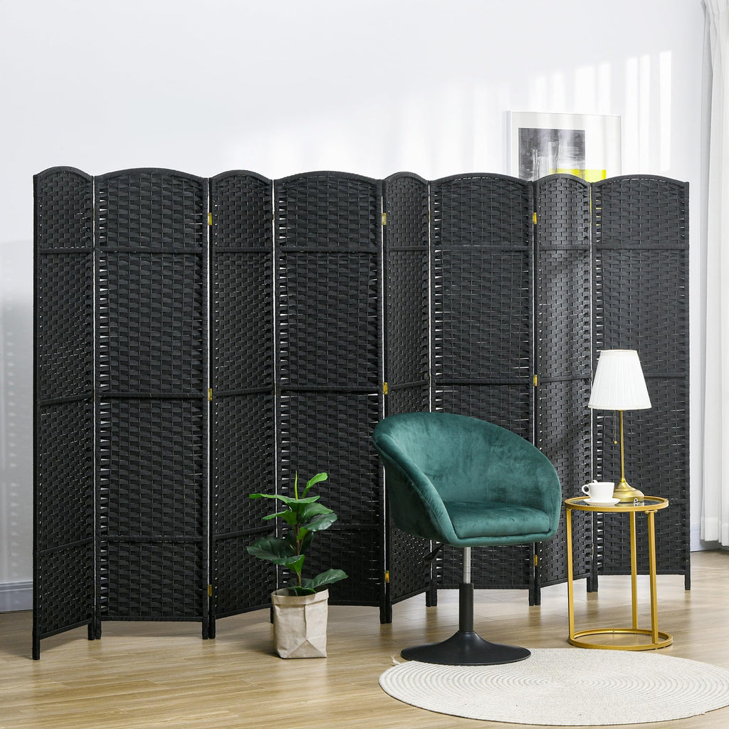 Room Divider 8 Panel Privacy Screen 5.6' Tall Wall Partition Black