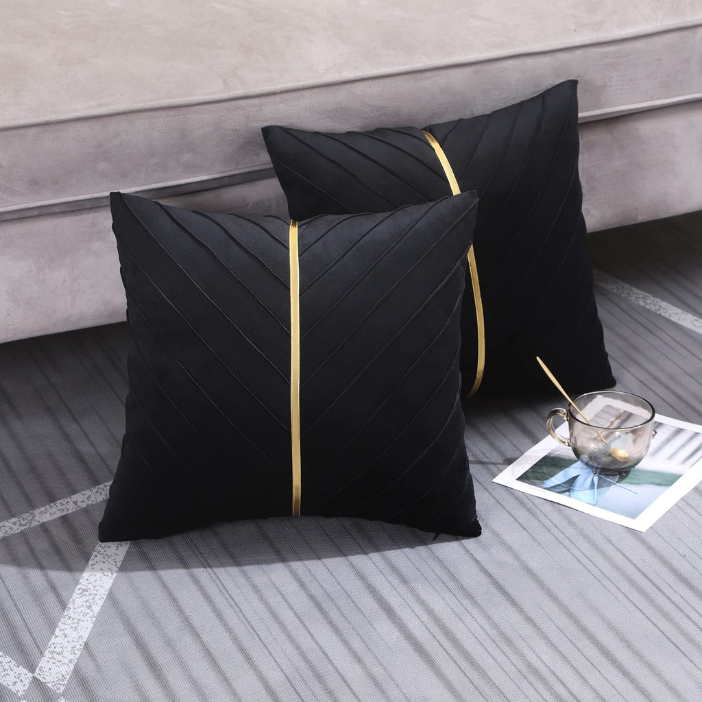 Velvet Throw Pillow Covers 18x18 inch Pack of 2 Gold Decor Black