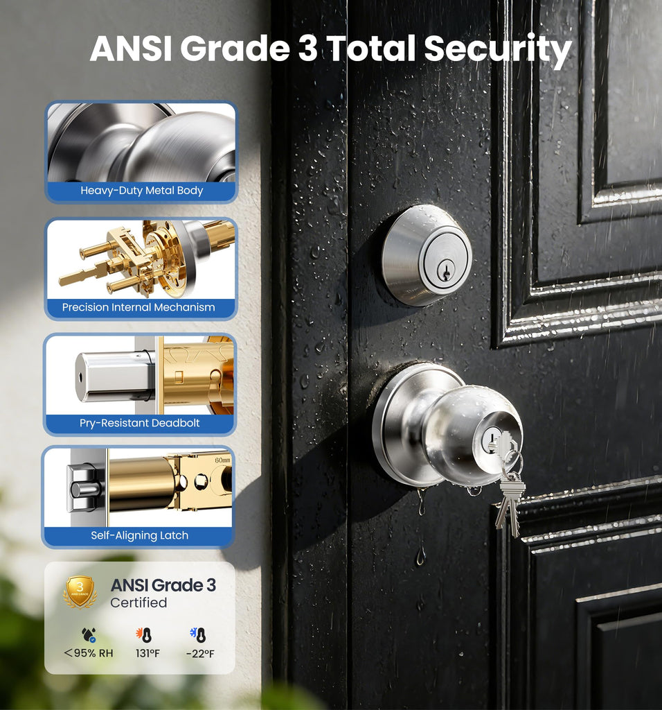 Keyed Alike Door Knob & Single Cylinder Deadbolt Set, Satin Nickel