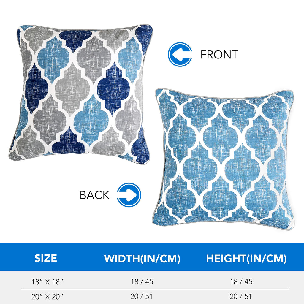Throw Pillow Covers 20x20 for Couch Sofa Moroccan Blue Gray 2 Sets