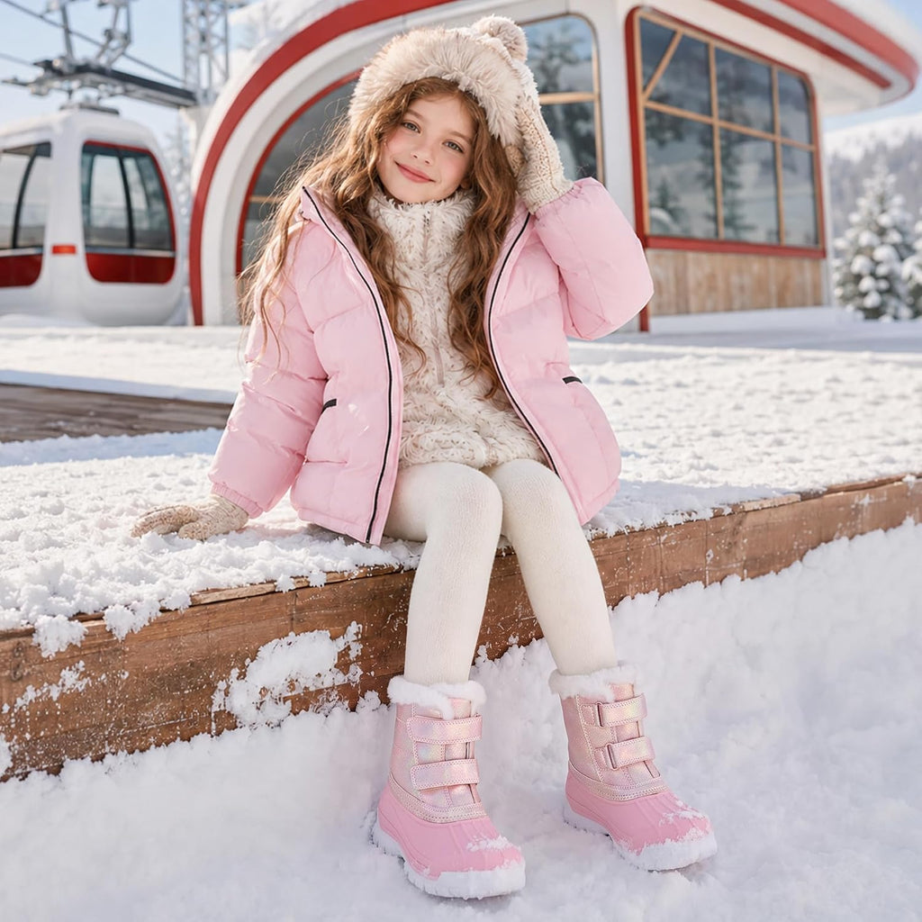 Girls Boys Waterproof Winter Snow Boots with Faux Fur Lining