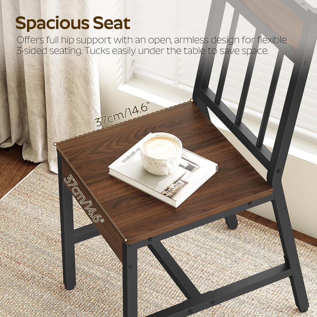 Dining Chairs Set of 4, Kitchen Chairs with Metal Frame, Slanted Back, Industrial Dining Chair Set, Dark Walnut and
