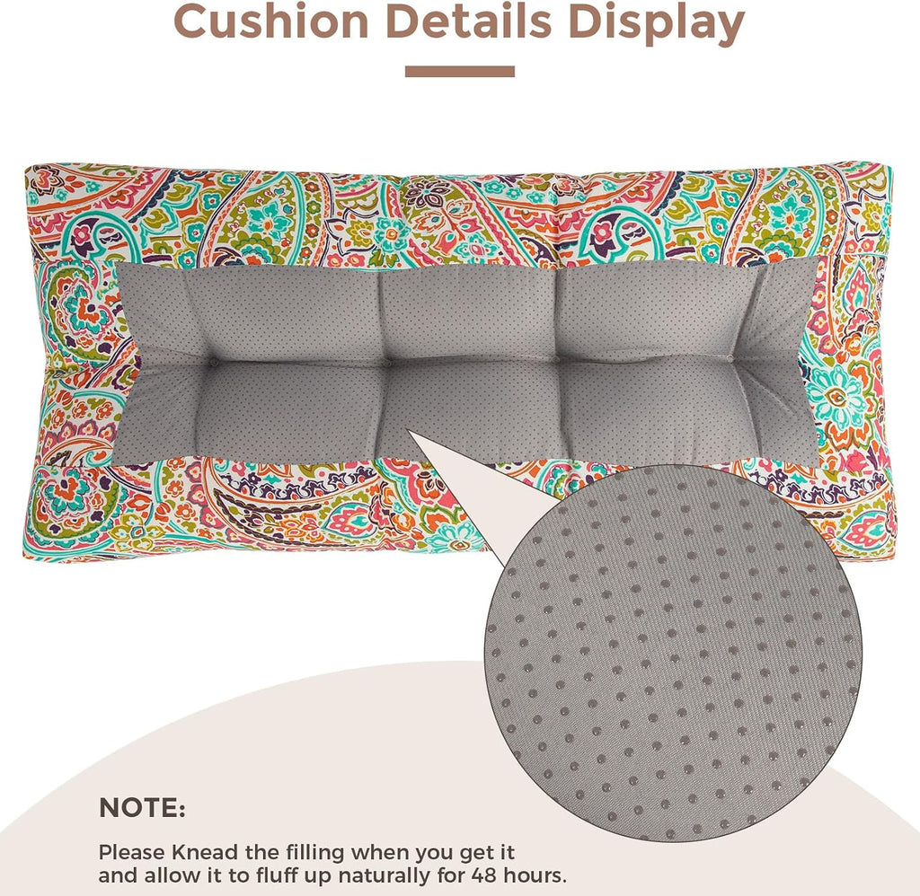 Outdoor Bench Cushion 48x18Inch, Long Seat Pads-Melora Paisley | Non-Slip Patio Bench Cushion, Water Resistant