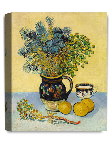Lemons and Blue Vase Canvas, Van Gogh Wall Art, 20x16 in
