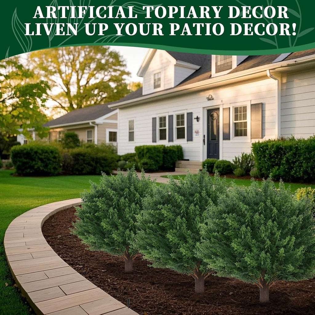 4Pack Artificial Cedar Topiary Ball Trees Outdoor, UV Resistant