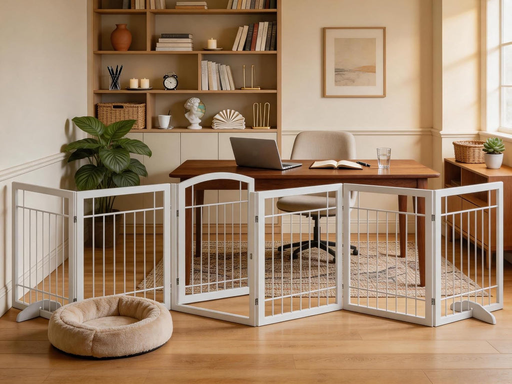 Dog Gate Indoor with Door, Freestanding, Foldable, 144" W x 30" H