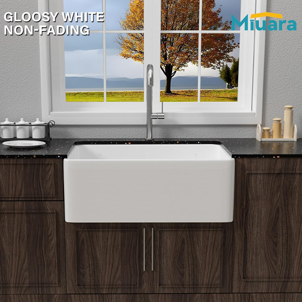 Farmhouse Sink 27 x 18 Inch White Fireclay Apron Front Kitchen Sink | & laundry,Heavy duty single bowl, Resistant to