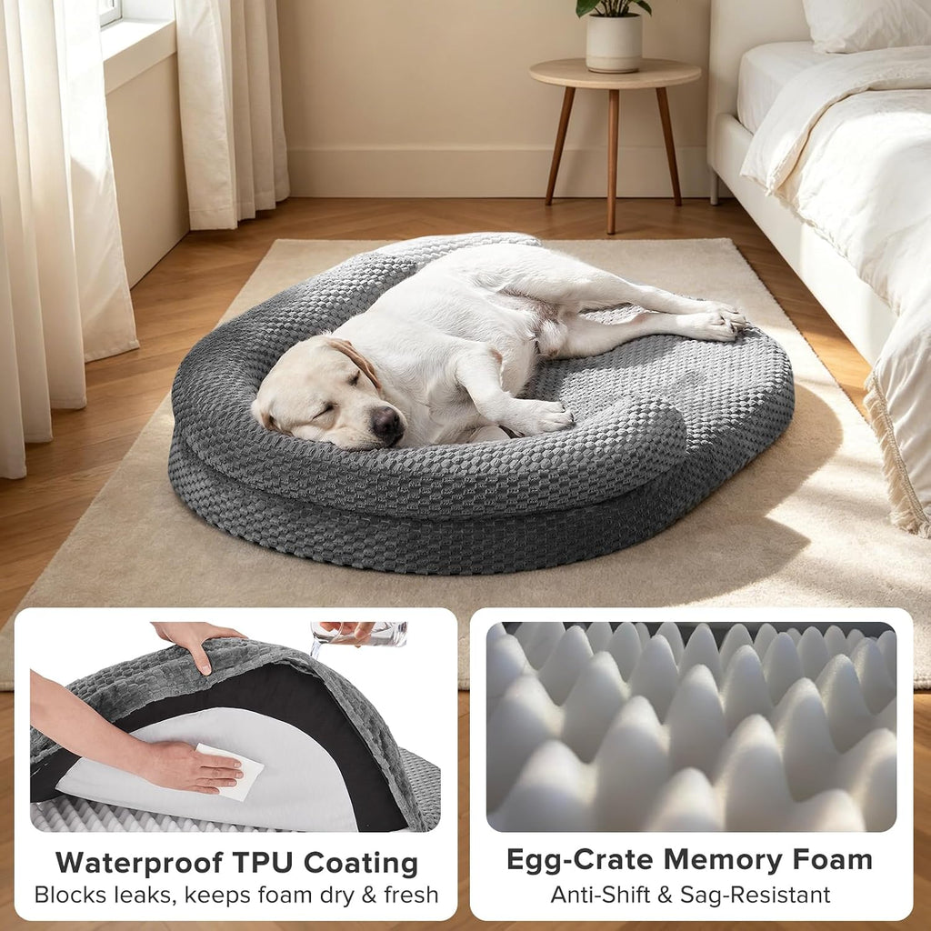 XL Orthopedic Dog Beds Large Sized Dog, Extra Large Washable Waterproof Oval Large Dog Bed with Removable Cover