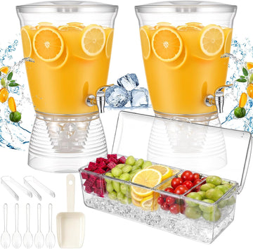 Sets Acrylic Drink Dispenser with Condiment Tray Ice Scoop, 2.7 Gallon Clear Juice Dispenser Countertop with Spigot - Set of 4