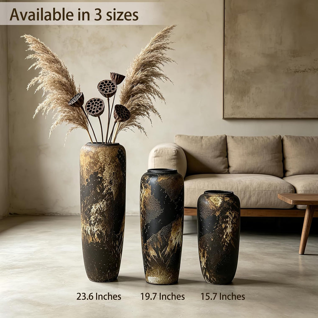 Rustic Ceramic Floor Vase, 19.7 Inch, Clay Farmhouse Large Decor | Living Room, Entryway, Fireplace, Pampas Grass
