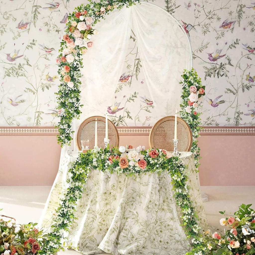 6FT Eucalyptus Garland with Flowers, 2 Pack Artificial Greenery Garland Hanging Summer Eucalyptus Garland Suitable - Set of 2