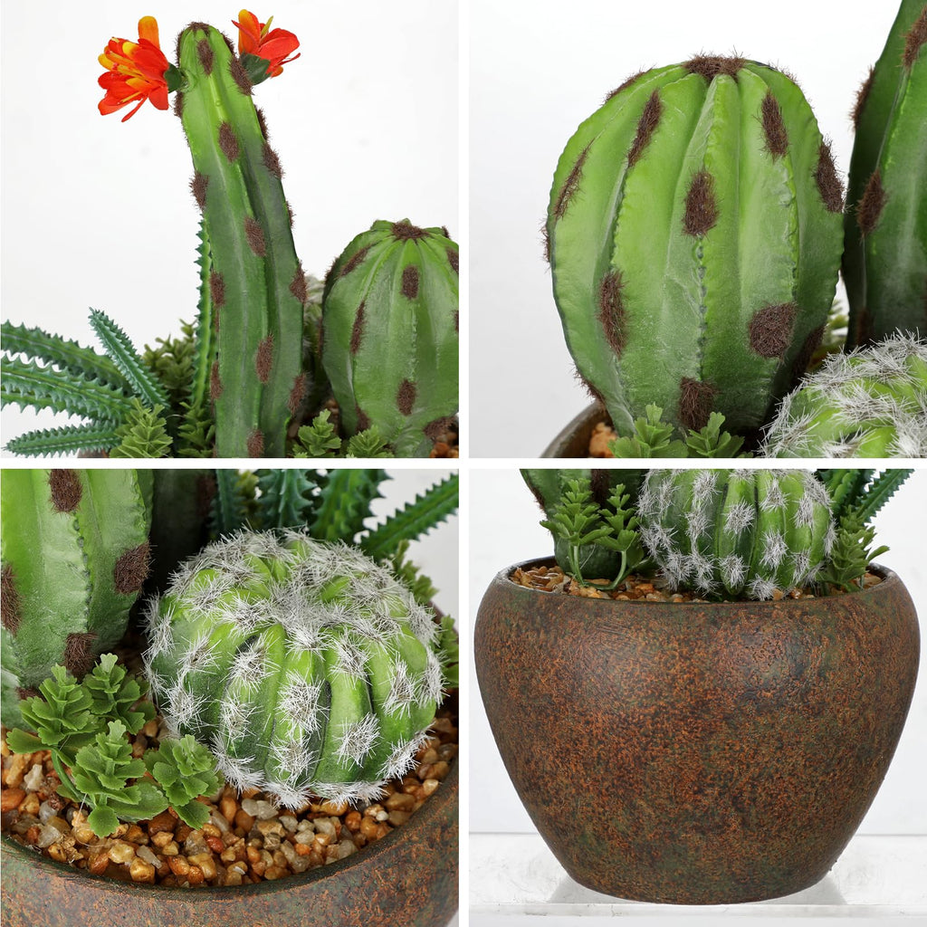 Assorted Artificial Cactus Plants Indoor - 5.9" Small Faux Succulent Cacti Plants in Pots Mini Fake Flowering Cactus