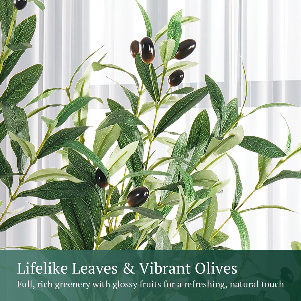 Large Olive Trees Artificial Indoor, Upgraded 7FT Faux Olive Tree with Natural Wood Trunk and Lifelike Fruits, White