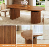 Extendable Round Dining Table for 4-8, 39in-77in Long Large Kitchen Table with Fluted Base, Space Saving Modern