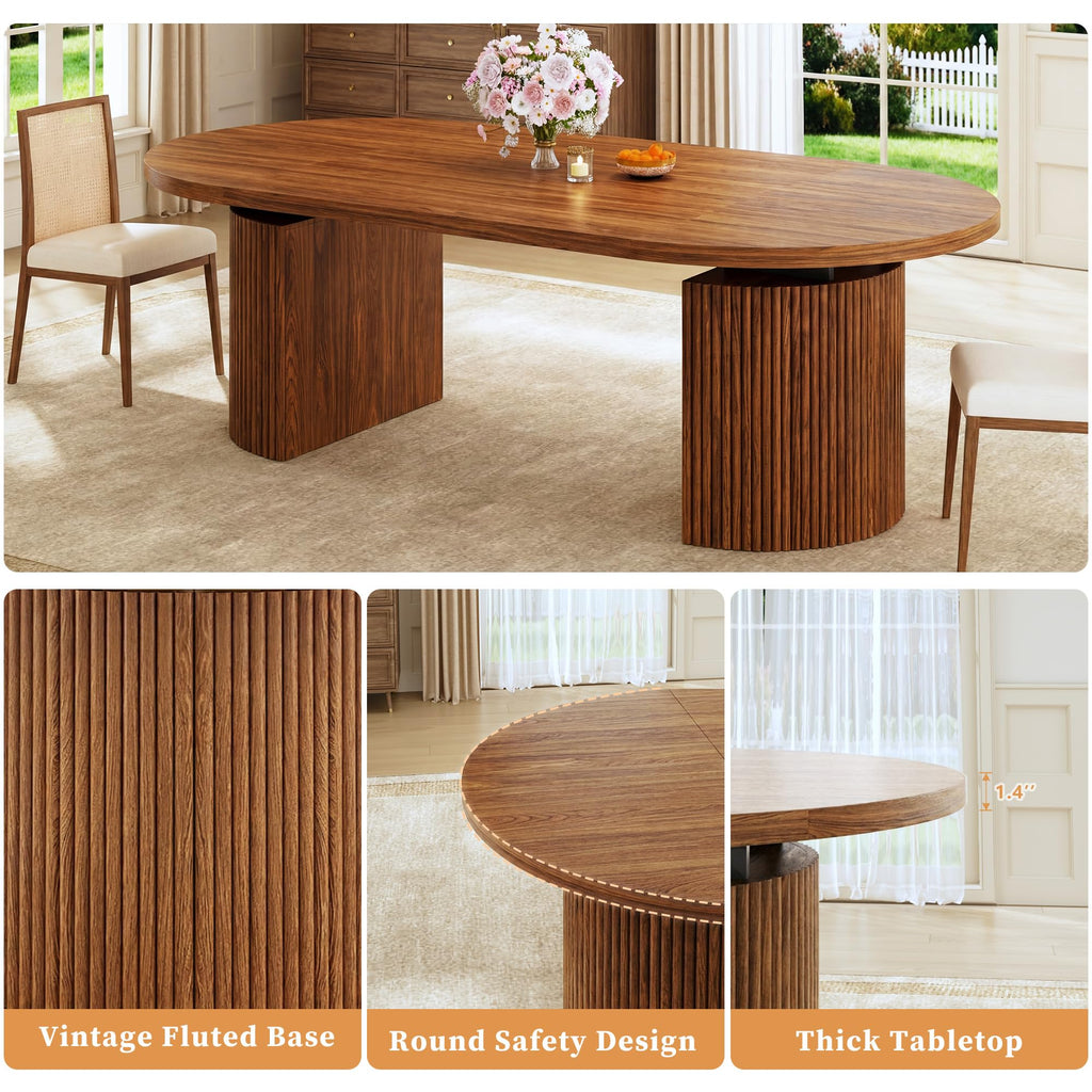 Extendable Round Dining Table for 4-8, 39in-77in Long Large Kitchen Table with Fluted Base, Space Saving Modern
