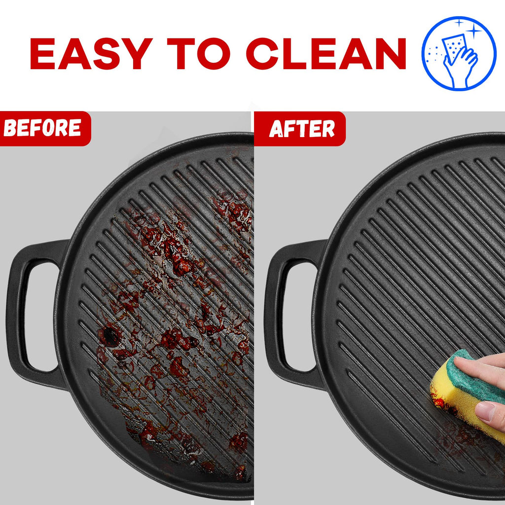 Reversible Cast Iron Griddle for Stove Top, 12" Round Griddle Pan