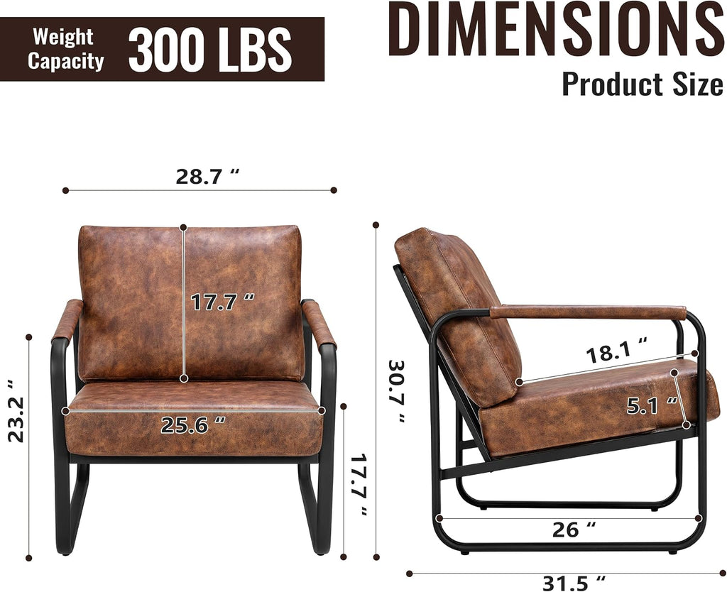 Faux Leather Mid-Century Modern Accent Chair, Brown - Set of 2