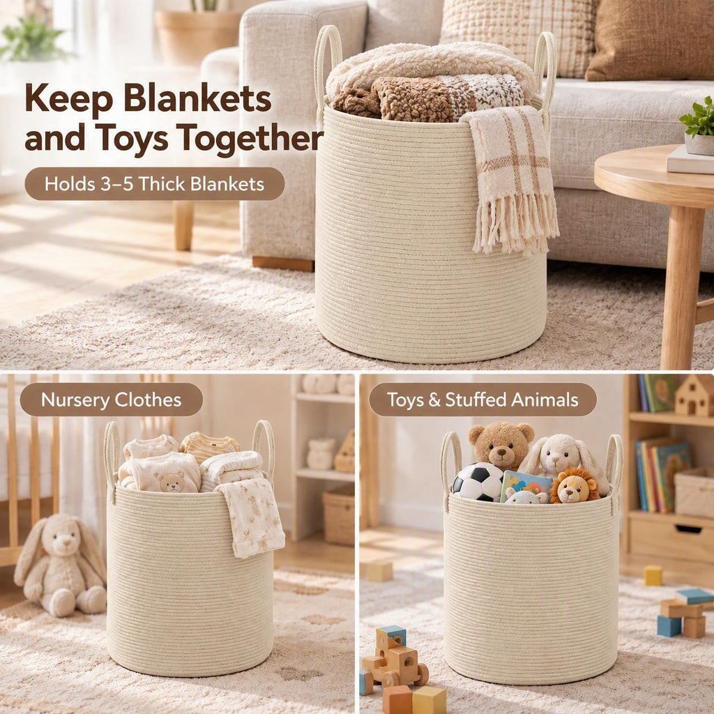 80L Cotton Rope Laundry Basket Hamper, Beige