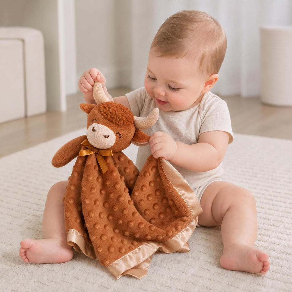 Loveys for Babies Highland Cow Security Blanket Baby Girl and Boy Gifts Newborn Soft Lovie for Infant and Toddler
