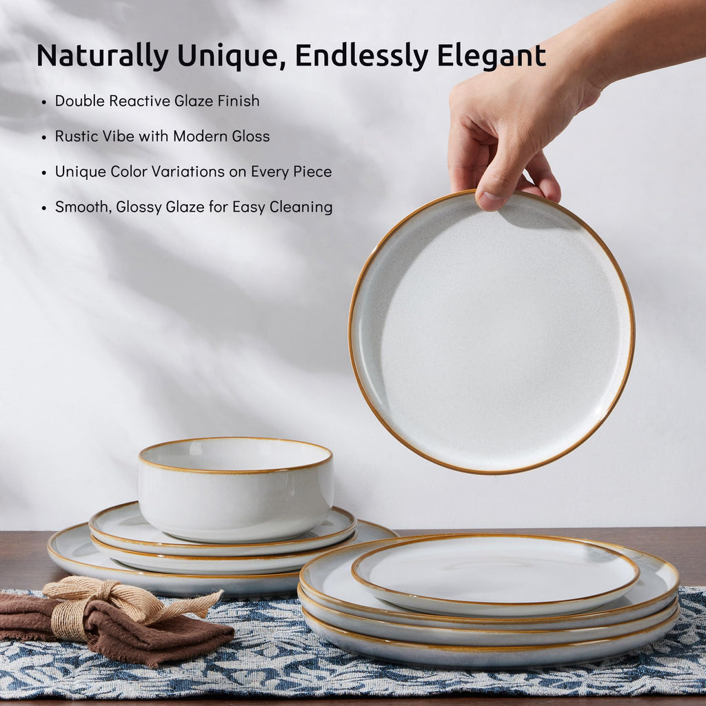 Dinnerware Sets for 6, 18-Piece Stoneware Plates and Bowls Set, Reactive Glaze Dinning Ware Dishes Set, Microwave &