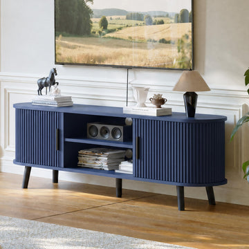 54" Mid Century Modern TV Stand with Fluted Sliding Doors