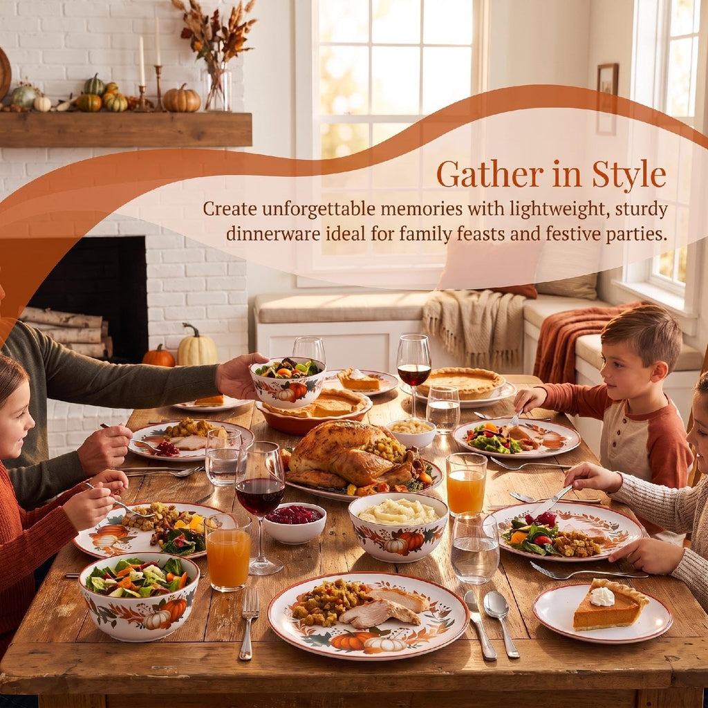 Fall Pumpkin Dinnerware Set for 4, 12-Piece BPA-Free Melamine Dinnerware