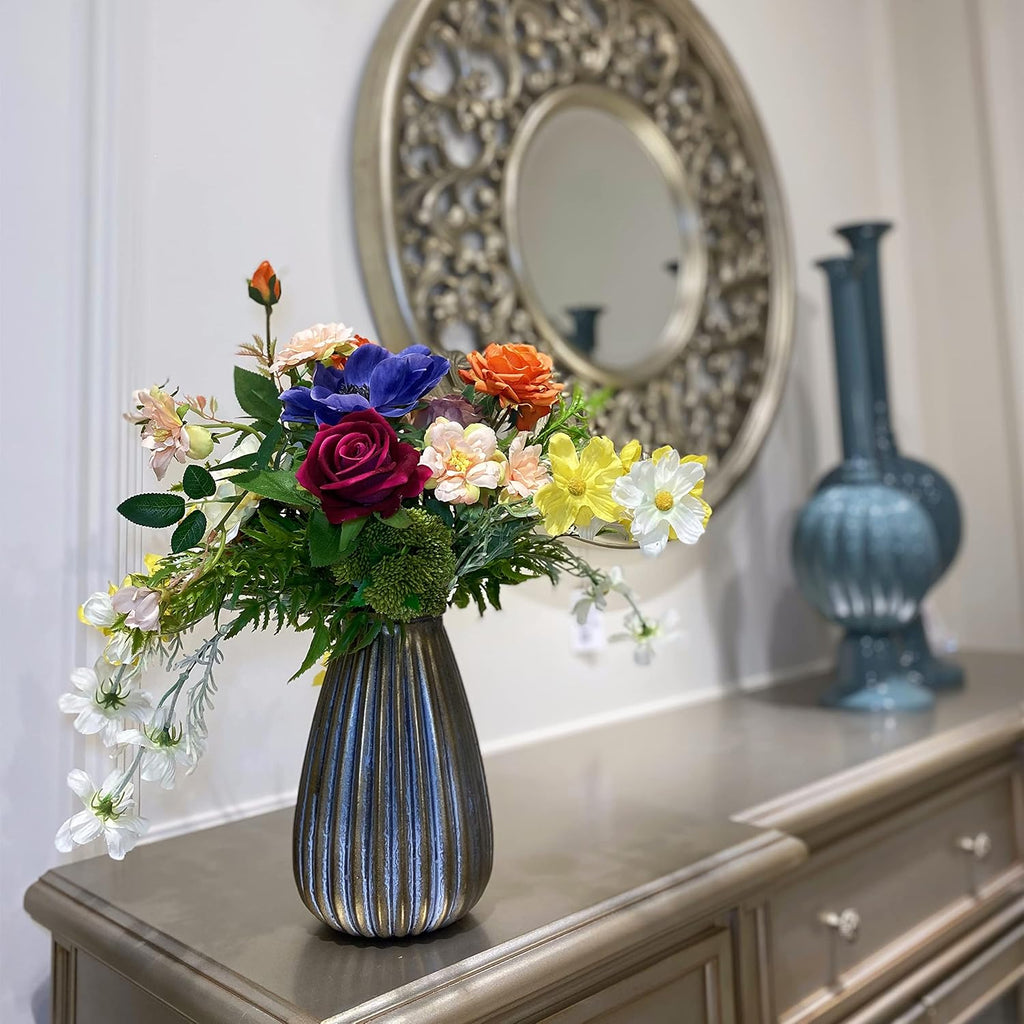 Artificial Faux Flowers in Vase, Silk Flower Arrangement Artificial Floral Centerpiece, Table Centerpieces Home Decor