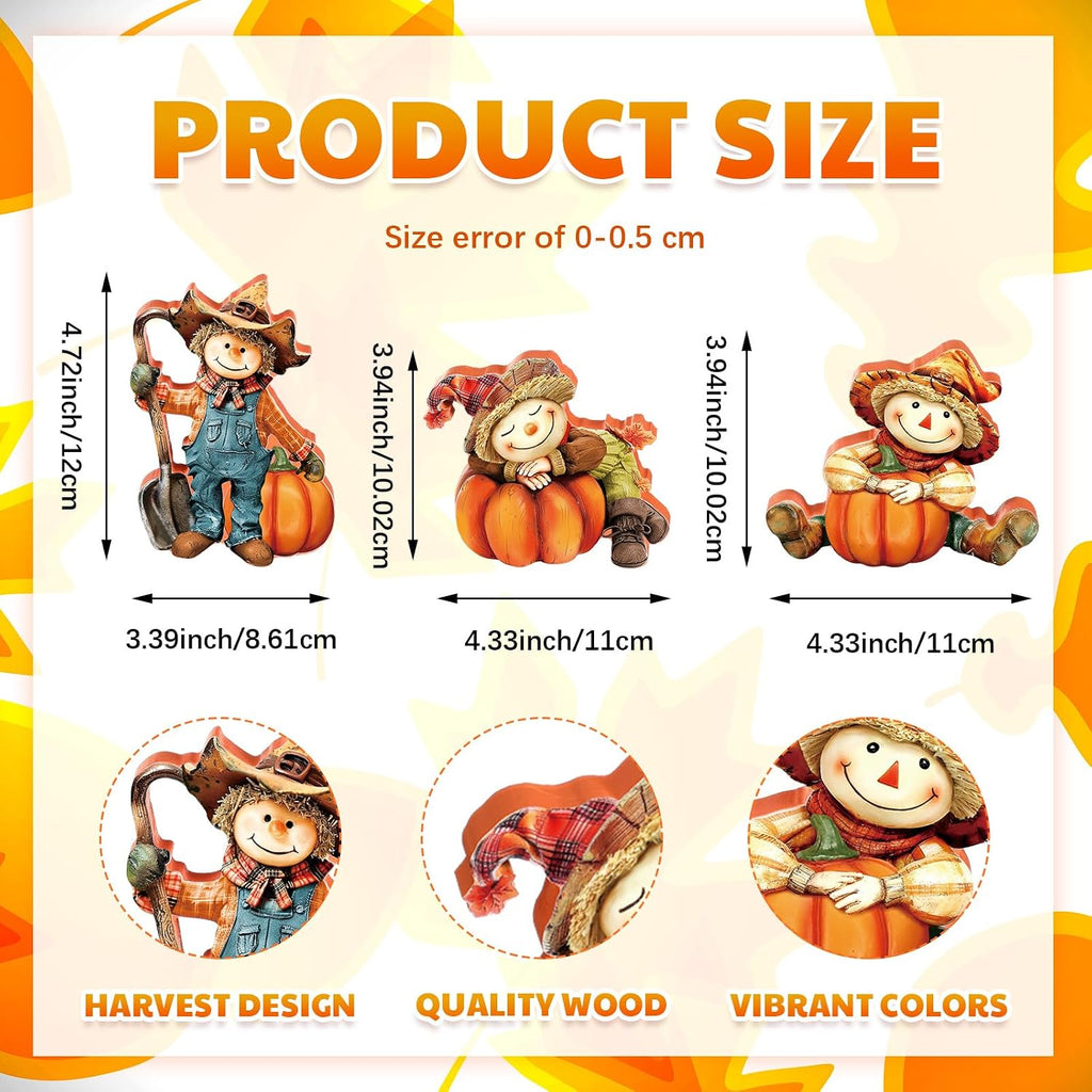 Fall Wooden Scarecrow with Pumpkins Table Decor Set - Set of 3