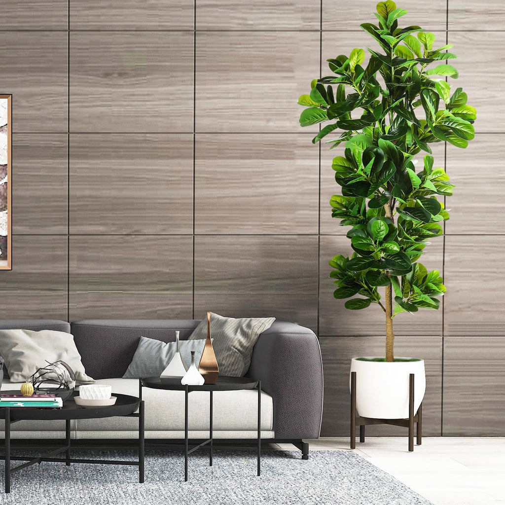 7.3ft Artificial Fiddle Leaf Fig Tree (87in) with Plastic Nursery Pot Faux Tree, Ficus Lyrata Fake Plant House
