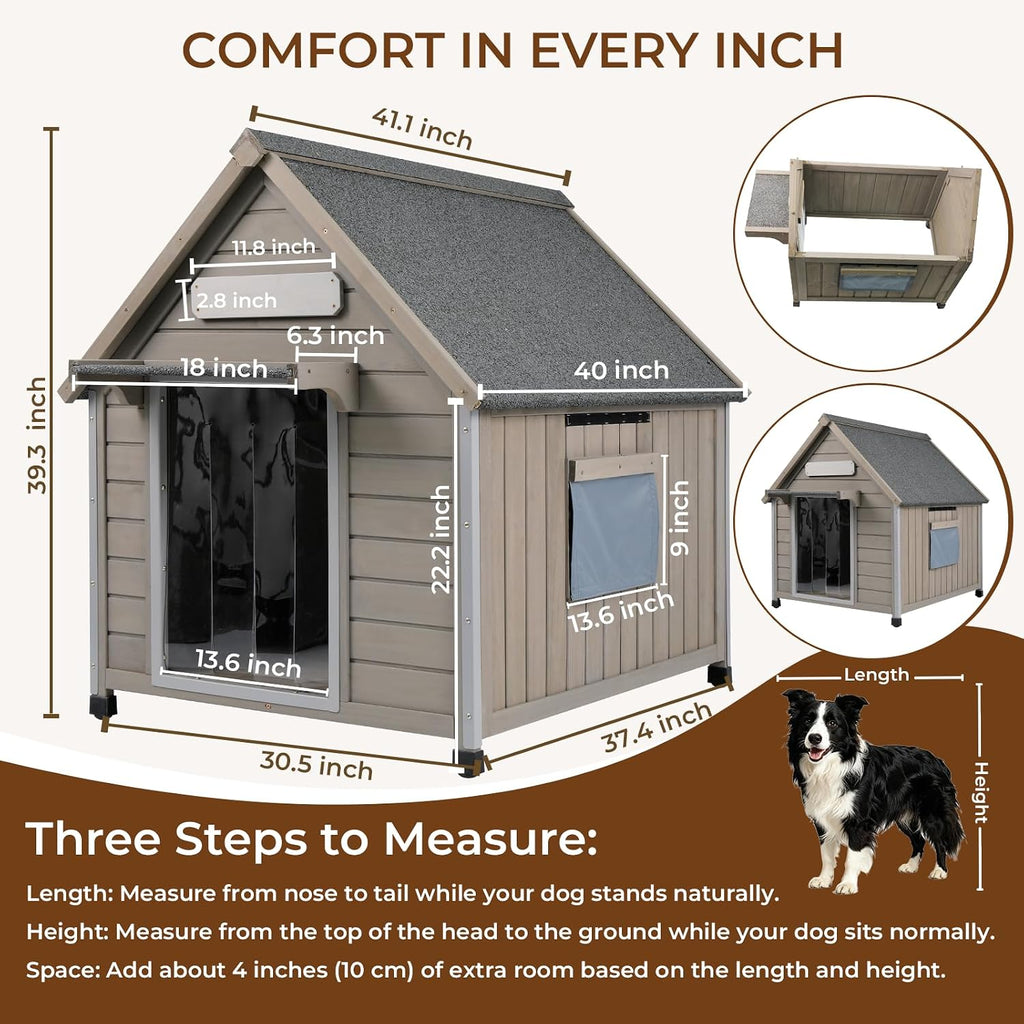 Weatherproof Wooden Dog House Outdoor for Medium‐Large Dogs
