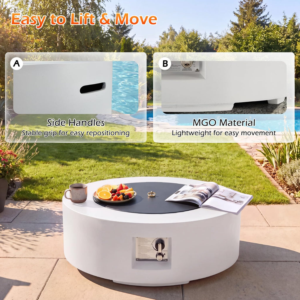 30" Outdoor Propane Fire Pit Table Round Gas Fire Pit Table, No Tank Holder