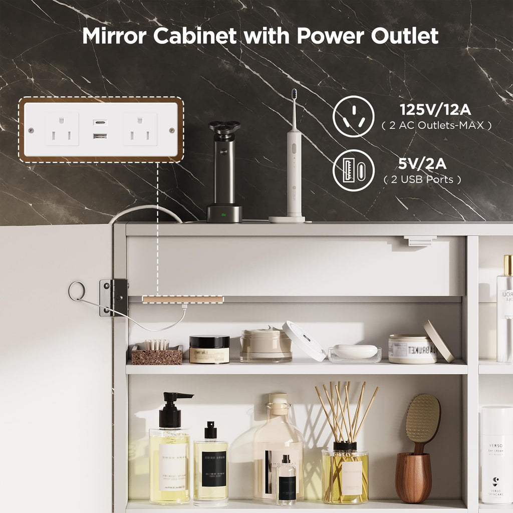 32" x 24" Lighted Medicine Cabinet with Mirror, Modern Wall Mounted Bathroom Cabinet with Storage Shelves, Touch