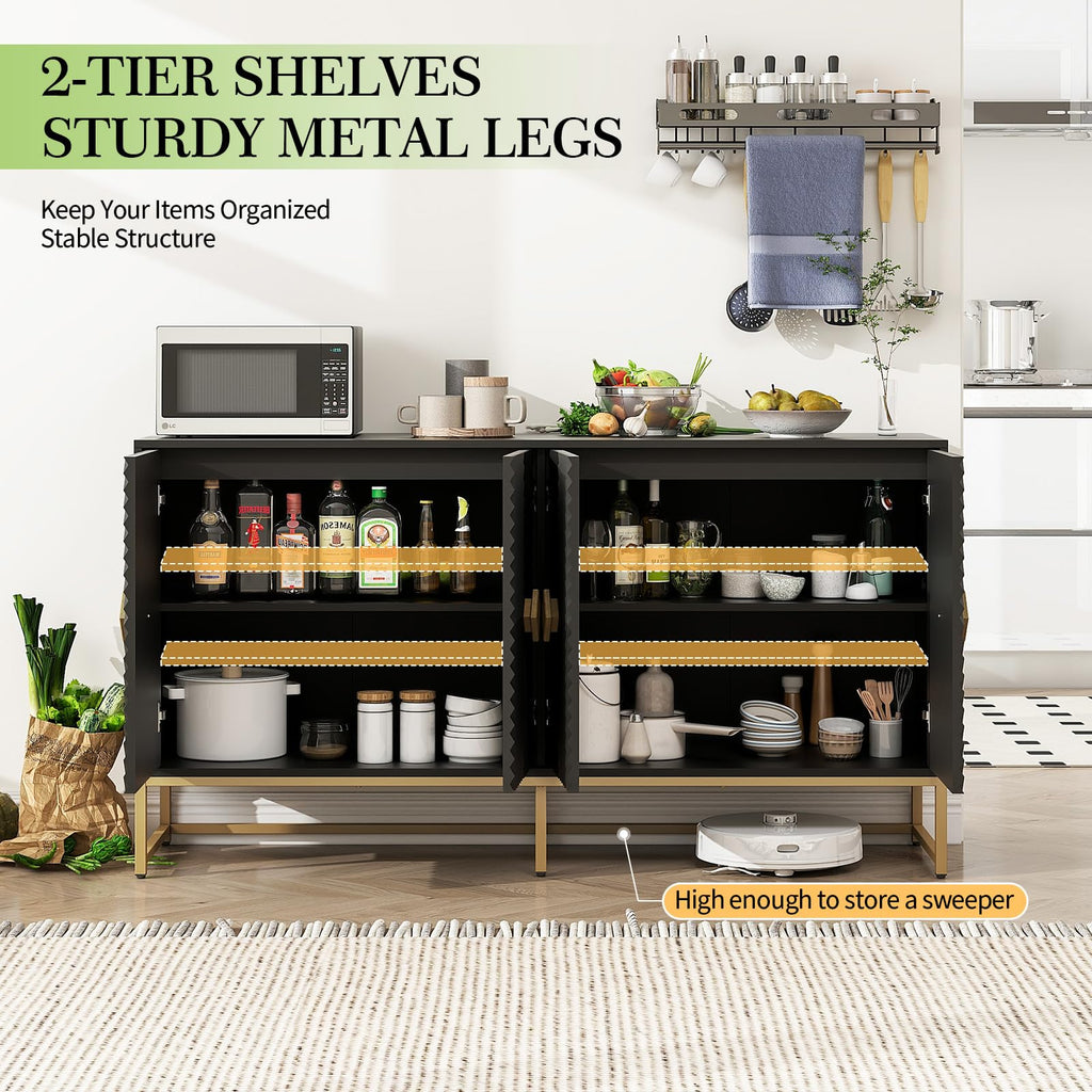 Sideboard Buffet Cabinet with Storage - Accent Storage Cabinet with Doors, Wood 4 Doors Cabinet with Metal Legs, 60"