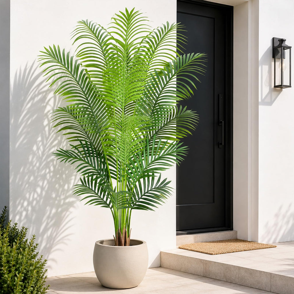 5.2ft Artificial Palm Tree Indoor Plant Tall Fake Tropical Paradise Palm Tree in Pot with Real Bark Design Faux Areca