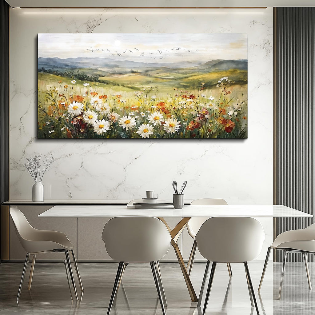 Canvas Wall Art Large Framed Wall Decor Modern Office Wall Decorations Prairie Flowers Landscape Painting Farmhouse