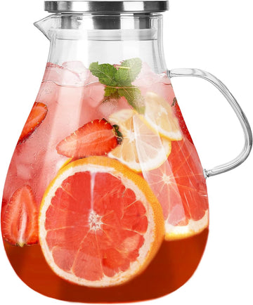 1 Gallon Glass Pitcher with Lid and Handle, Hot & Cold Water Jug, Extra-Wide Mouth Beverage Carafe for Juice, Iced