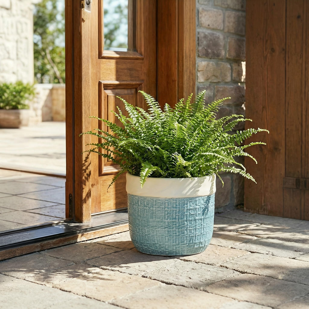 9.8 Inch Plant Pot - Ceramic Pots for Plants with Drainage Hole, Boho Plant Pots for Indoor Outdoor Plants