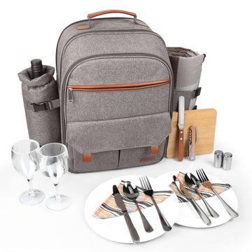 Picnic Backpack for 2 Person, Picnic Basket Set (Brush Beige)