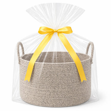 Big Gift Basket Empty Kit, Large Woven Rope Storage Basket, Beige