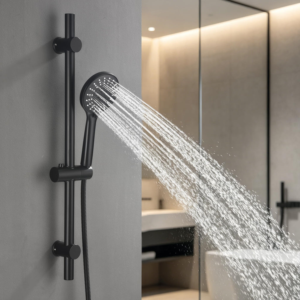 Adjustable Shower Slide Bar with Handheld Shower Head &Hose(Matte Black)