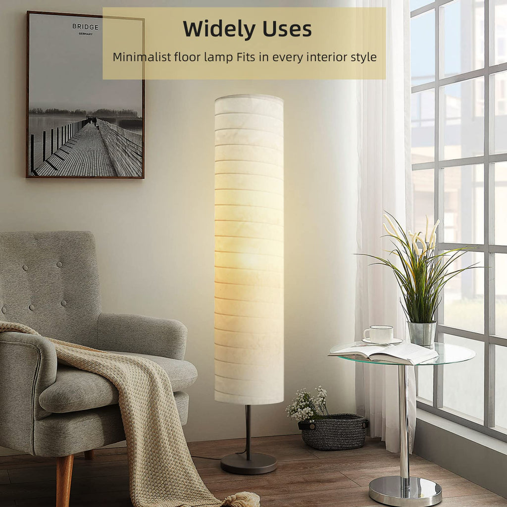 Modern Floor Lamp, Paper Tall Standing Lamp with Shade, White