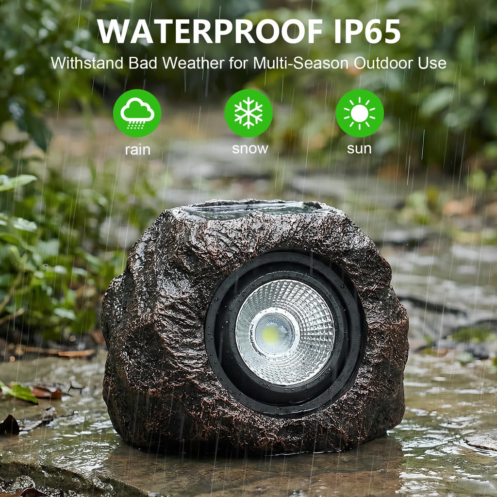 Solar Rock Lights Outdoor Garden Waterproof - Super Bright LED Solar Spotlights, Solar Powered Landscape Path