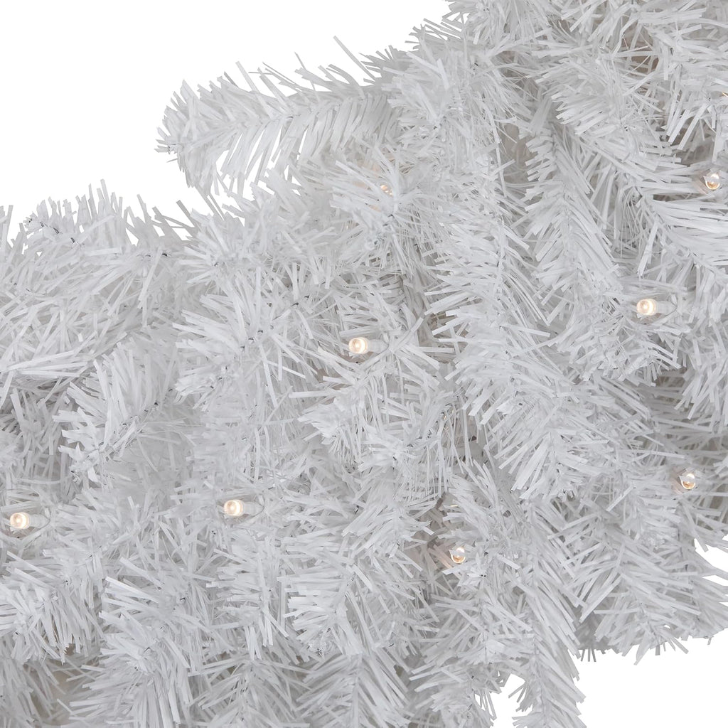 Pre-Lit LED White Canadian Pine Artificial Christmas Wreath, 30-Inch, Clear Lights