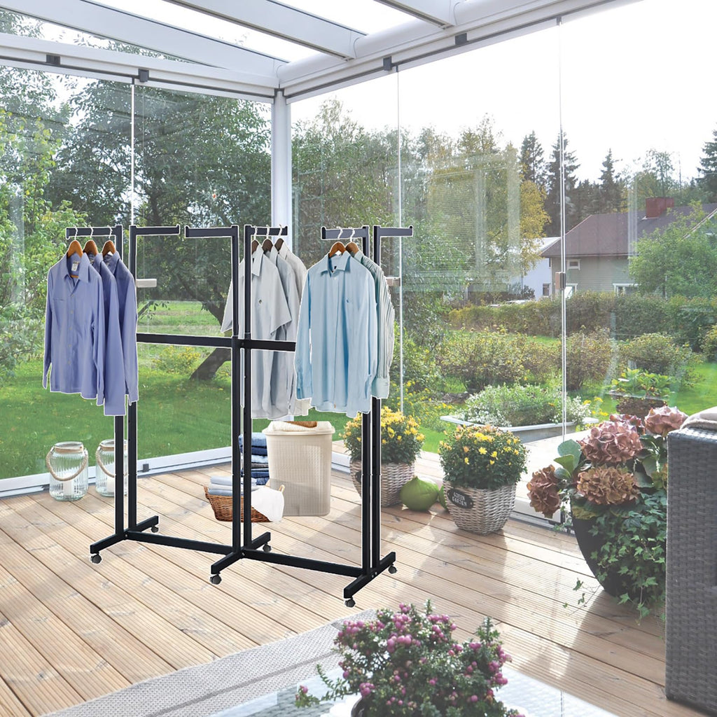 Floor Standing Metal Garment Rack - Heavy Retail Display Racks With Wheels, 6 Arms Clothing Rack, Square Tubing